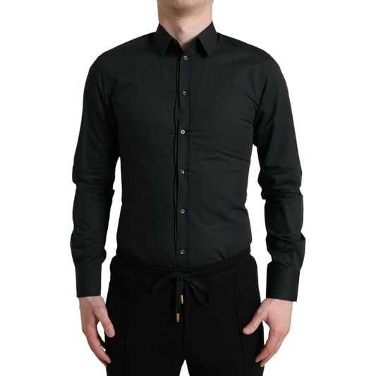 Elegant Slim Black Silk Blend Dress Shirt