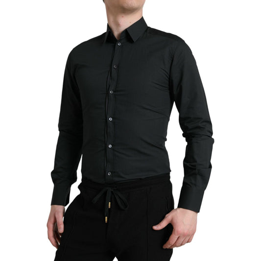 Elegant Slim Black Silk Blend Dress Shirt Dolce & Gabbana