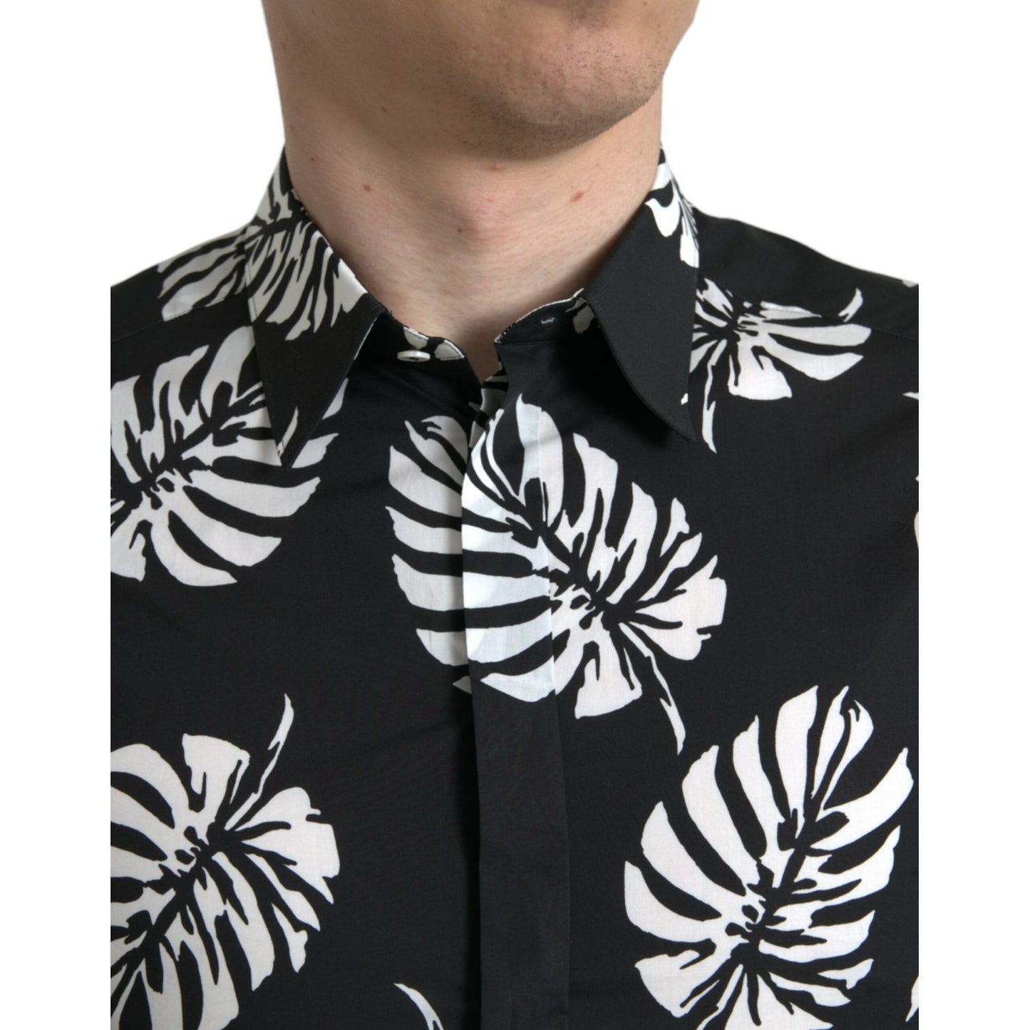 Elegant Leaf Print Slim Fit Dress Shirt