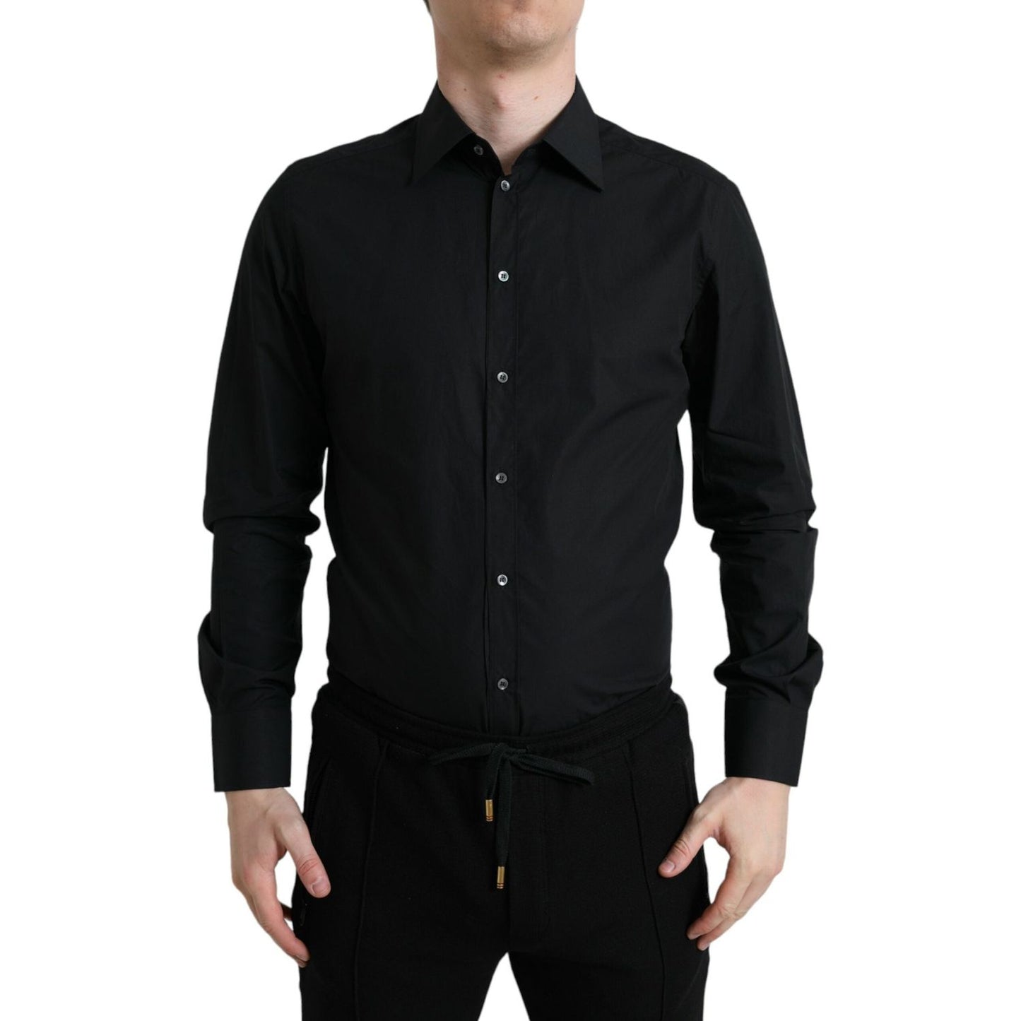 Sleek Black Slim Fit Italian Dress Shirt