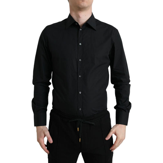 Sleek Black Slim Fit Italian Dress Shirt