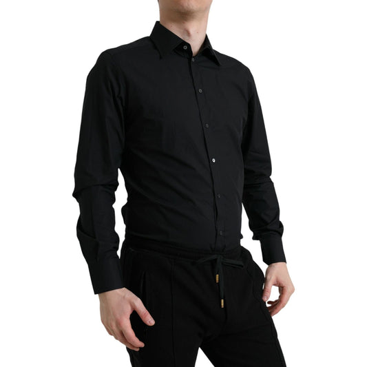 Sleek Black Slim Fit Italian Dress Shirt