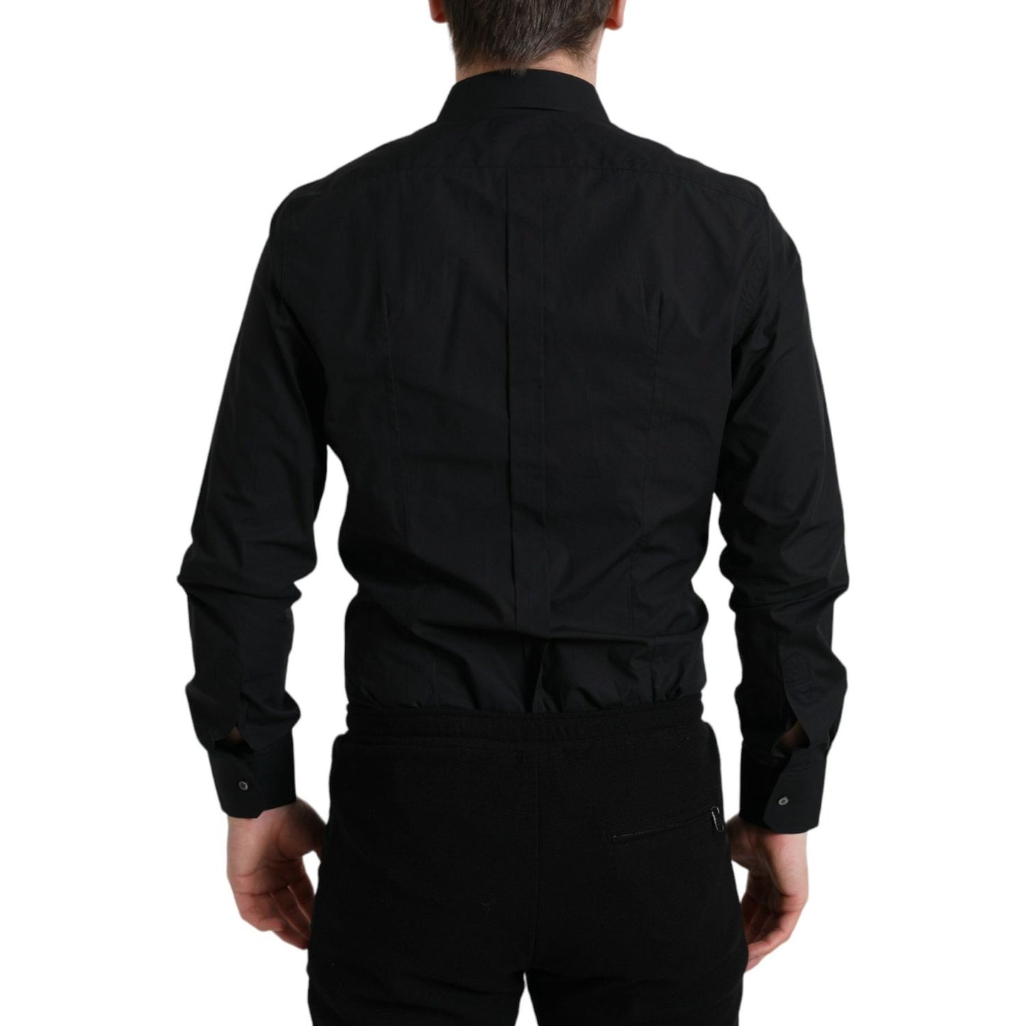 Sleek Black Slim Fit Italian Dress Shirt