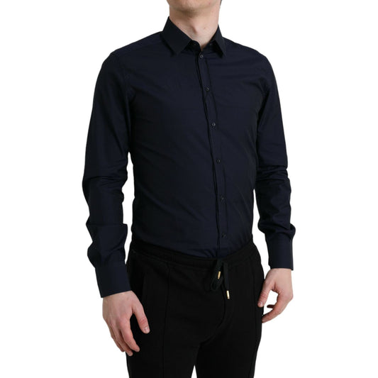 Elegant Navy Jacquard Dress Shirt Dolce & Gabbana