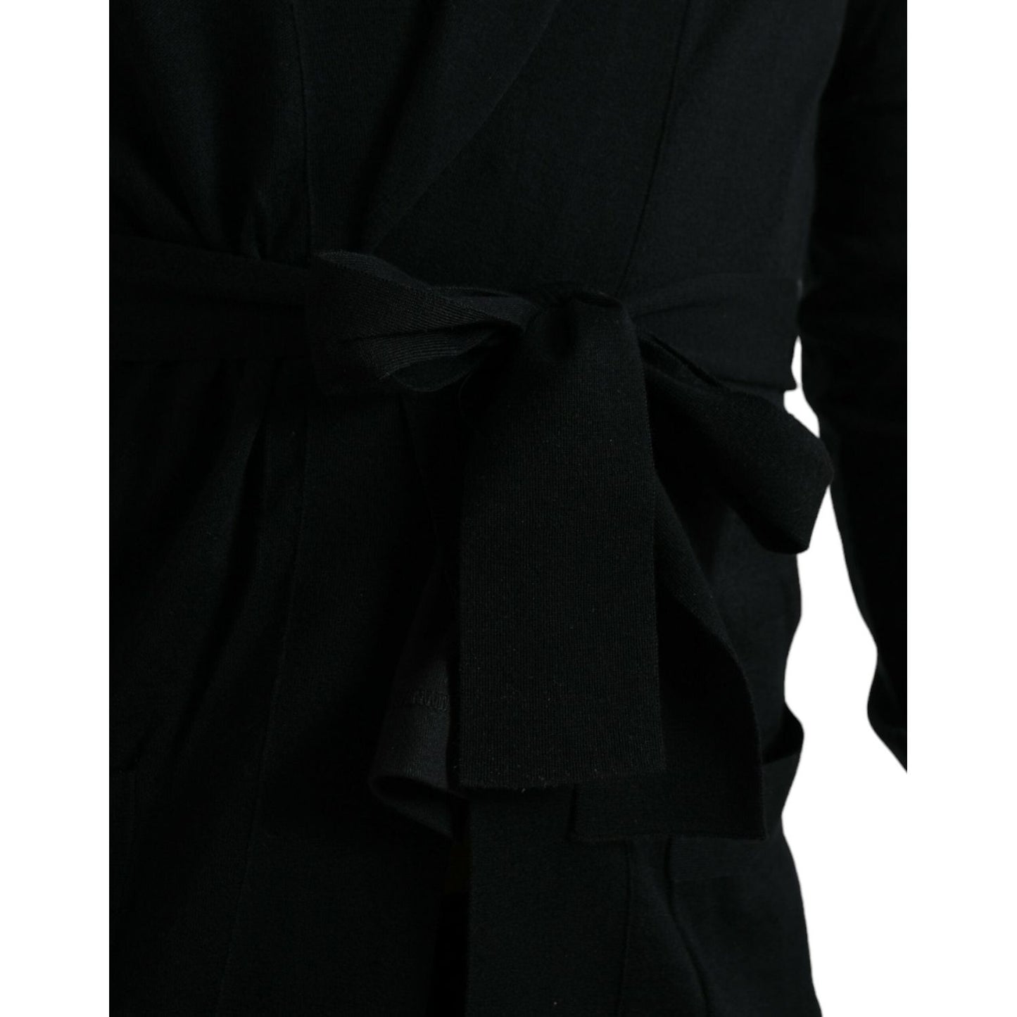 Elegant Black Cashmere Robe with Waist Belt