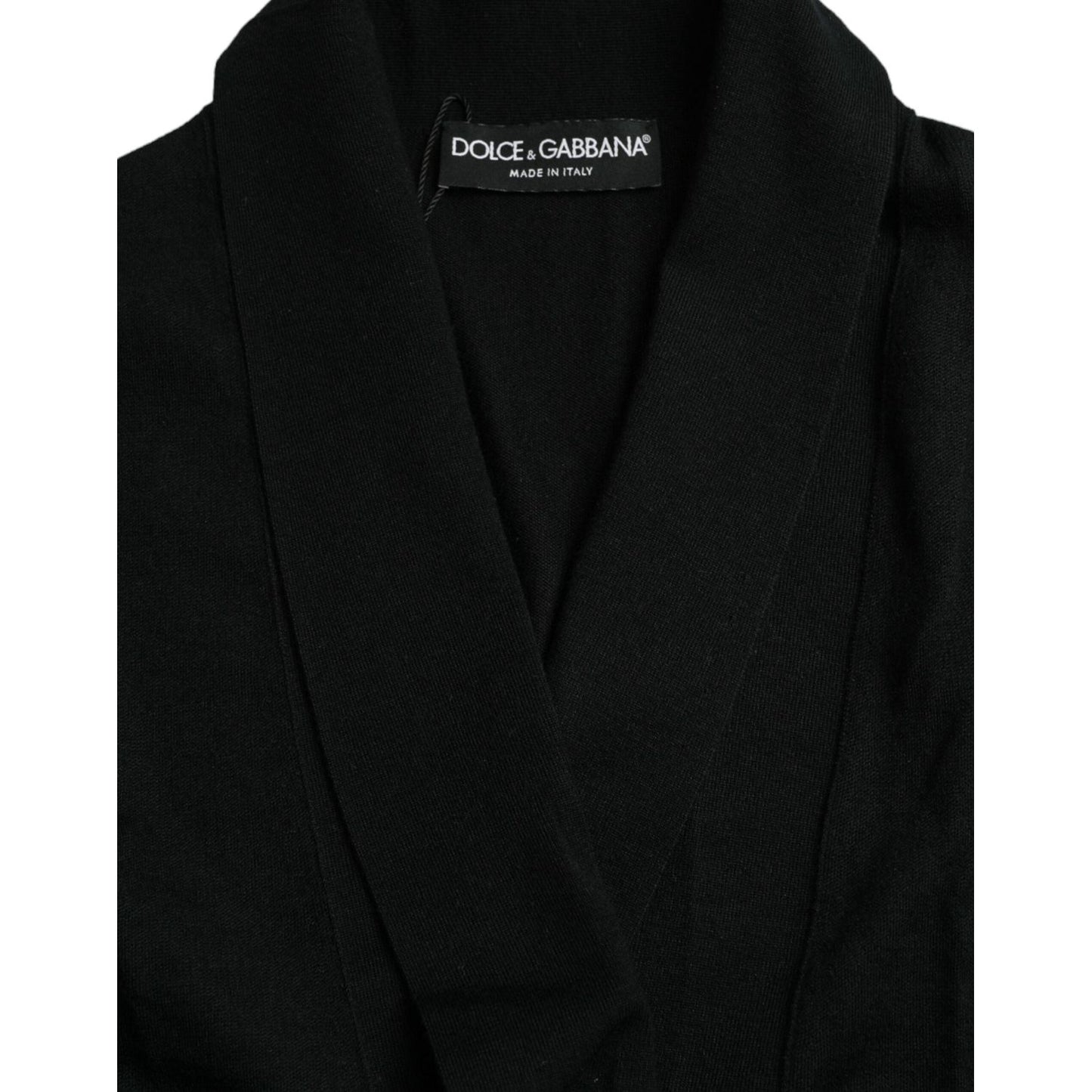 Elegant Black Cashmere Robe with Waist Belt