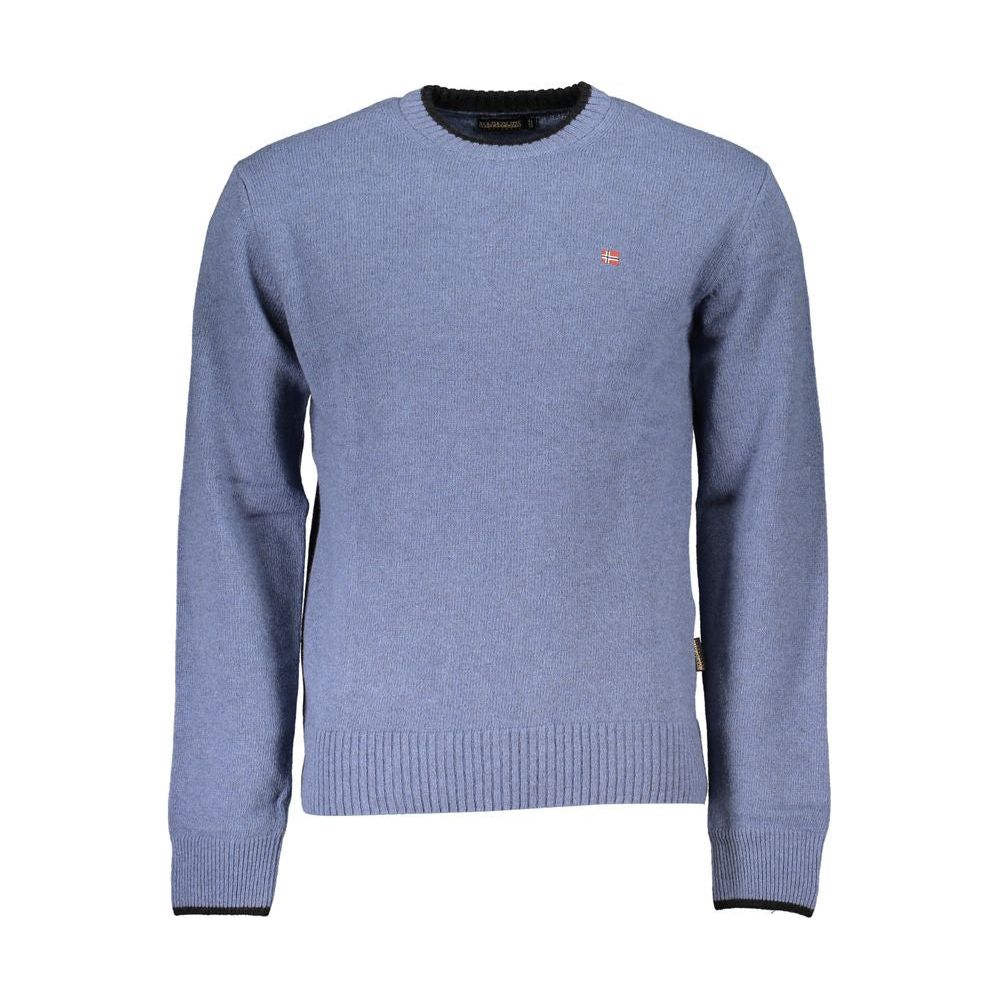 Blue Crew Neck Embroidered Sweater