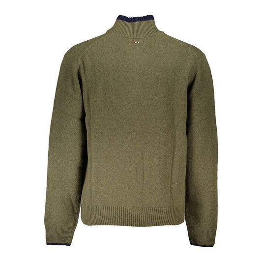 Half-Zip Green Sweater with Embroidery Detail