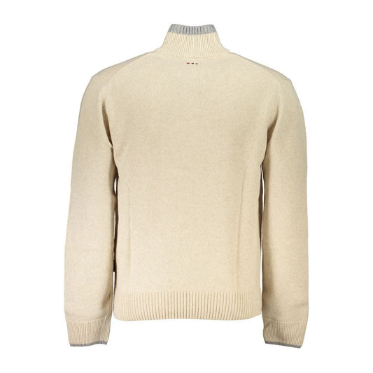 Chic Beige Half-Zip Sweater with Contrast Embroidery