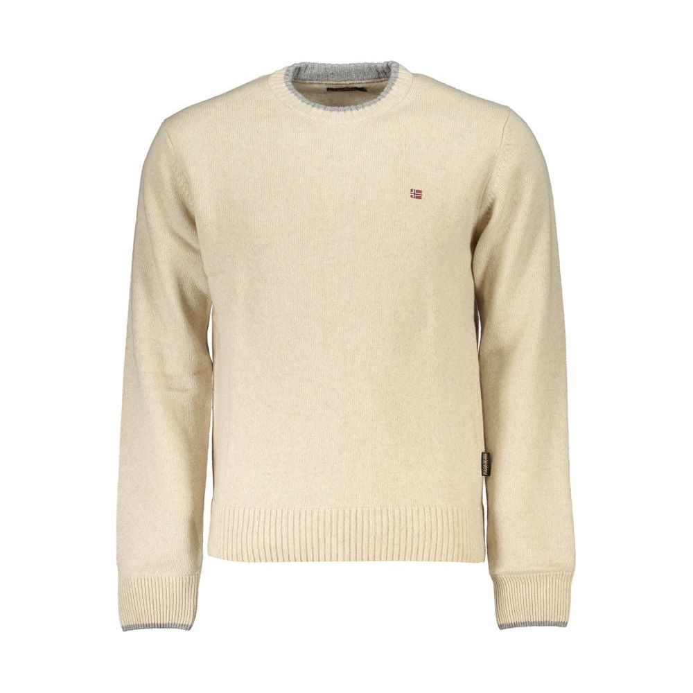 Beige Crew Neck Embroidered Sweater