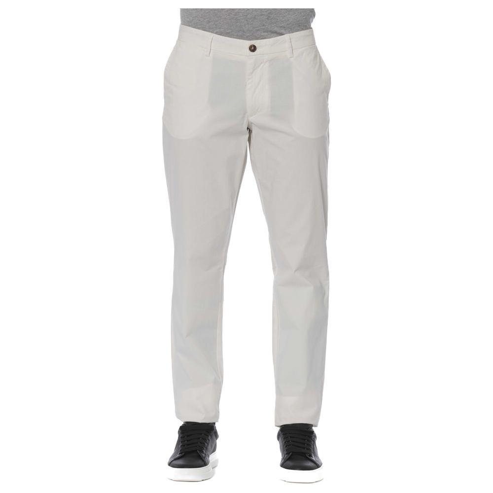 Chic White Cotton Blend Trousers