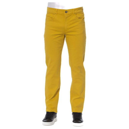 Elegant Cotton Blend Yellow Trousers