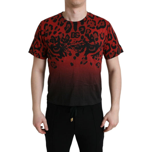 Red Leopard Print Crew Neck Tee