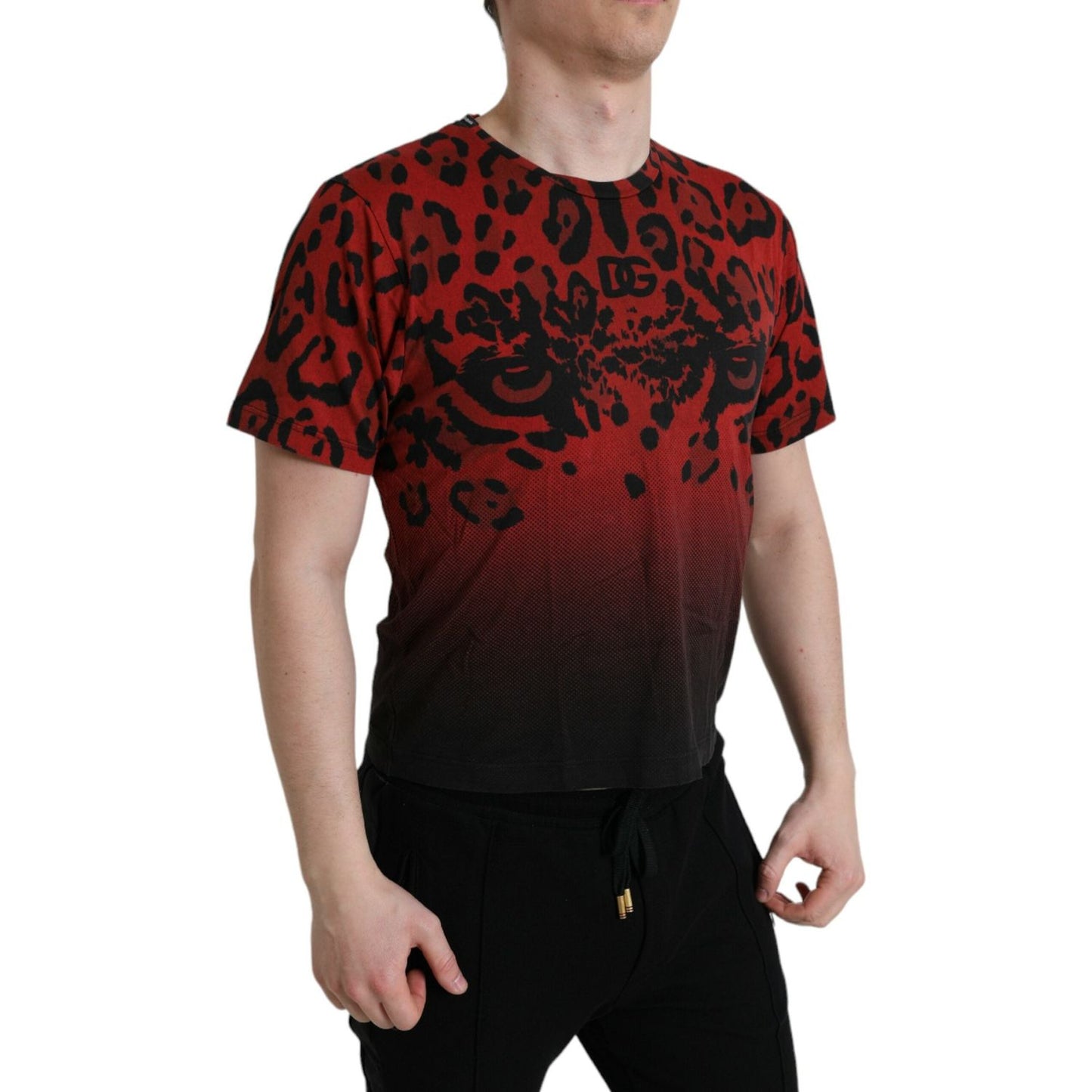 Red Leopard Print Crew Neck Tee