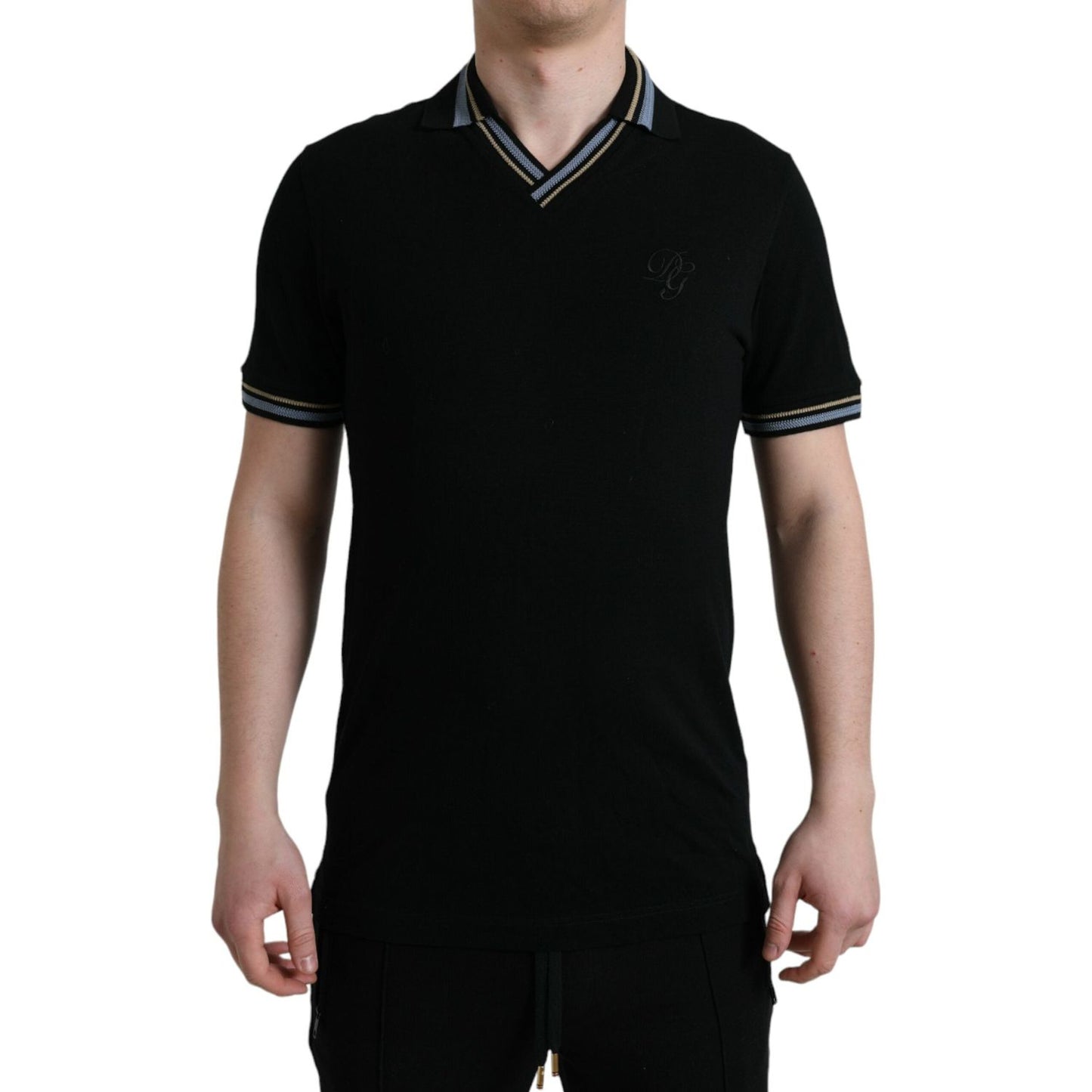 Elegant Black V-Neck Polo Tee