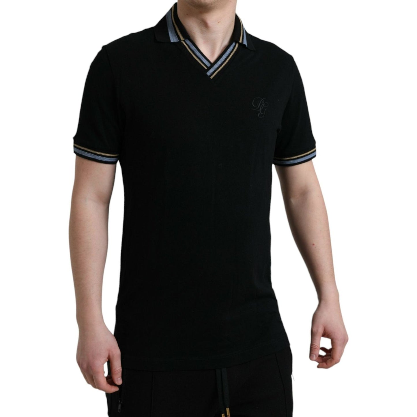 Elegant Black V-Neck Polo Tee