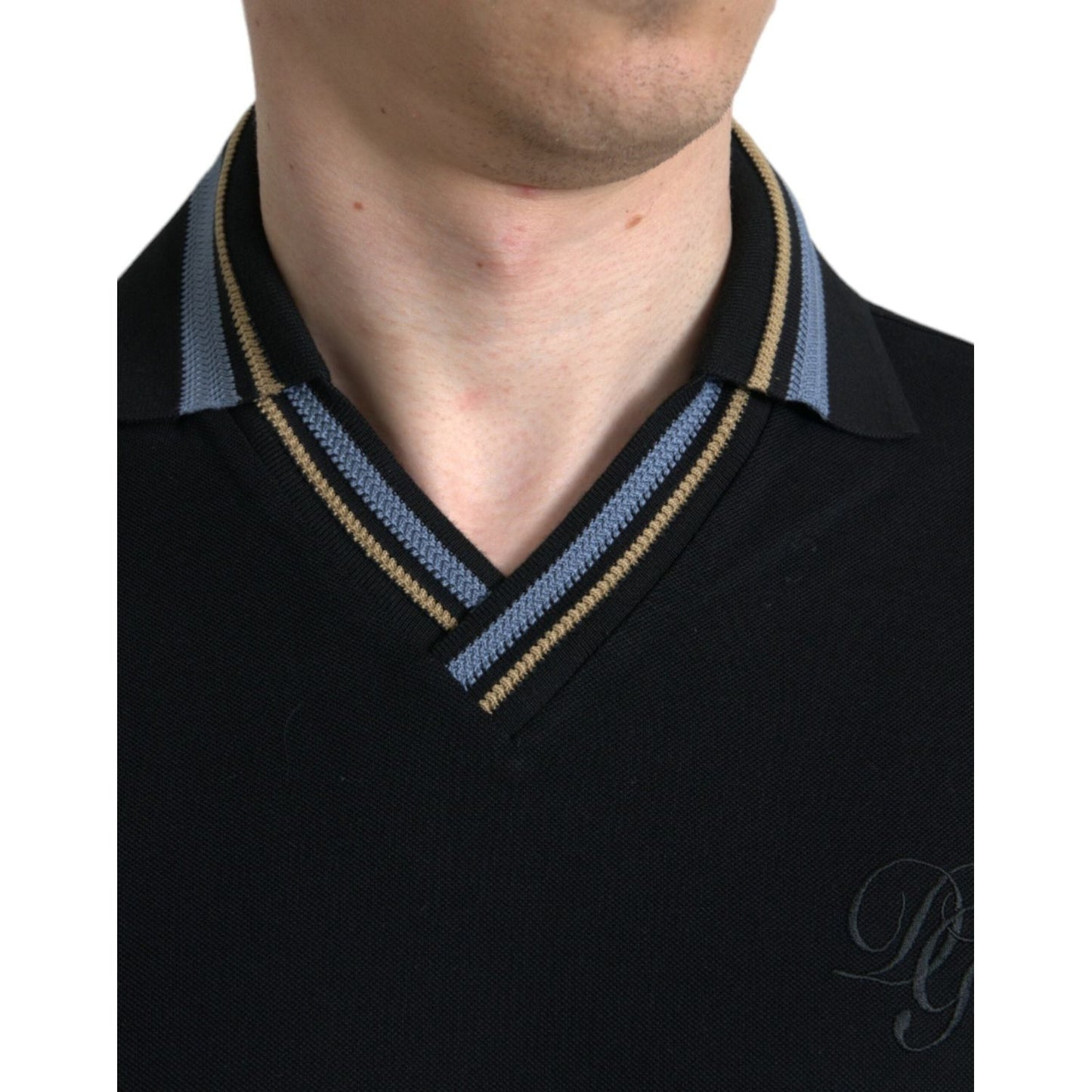 Elegant Black V-Neck Polo Tee