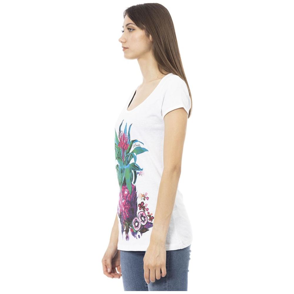 Elegant Cotton Crew Neck Tee with Front Print