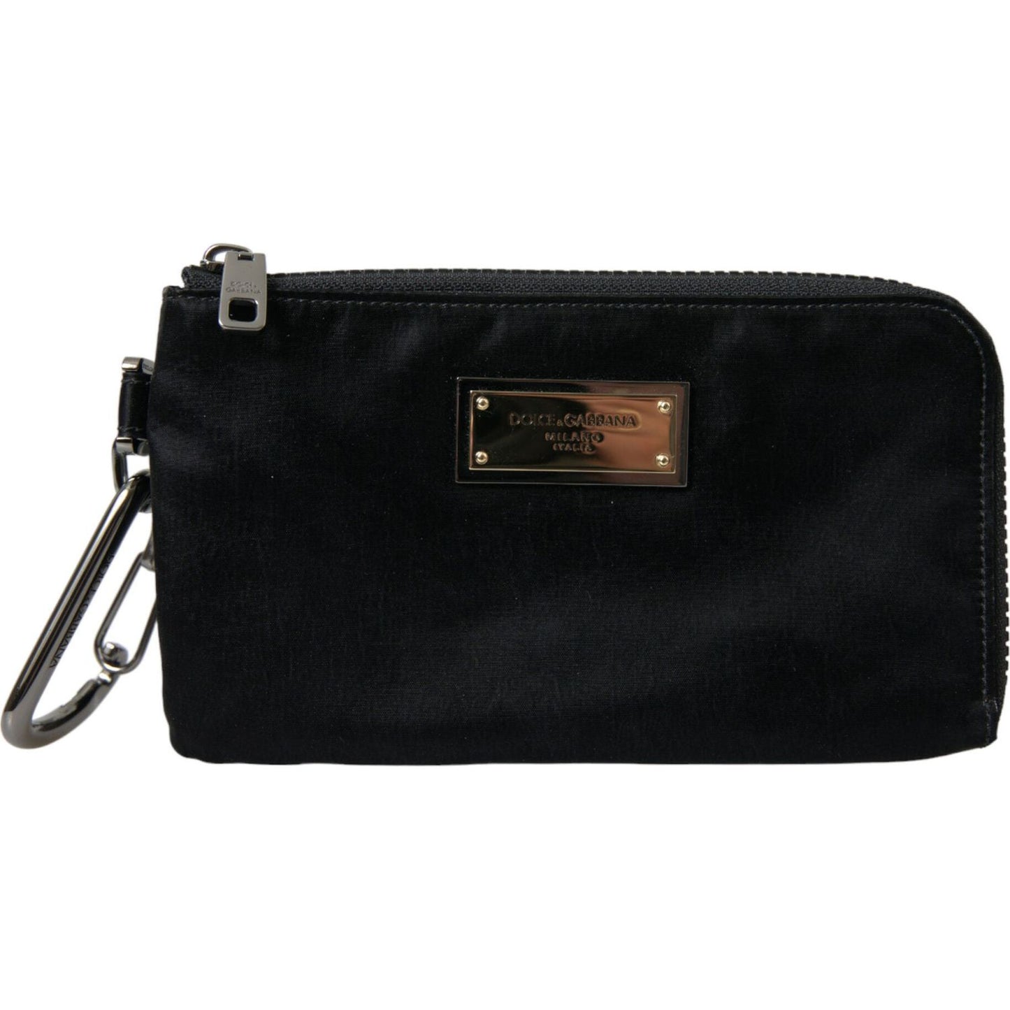 Sleek Designer Nylon-Leather Pouch in Black