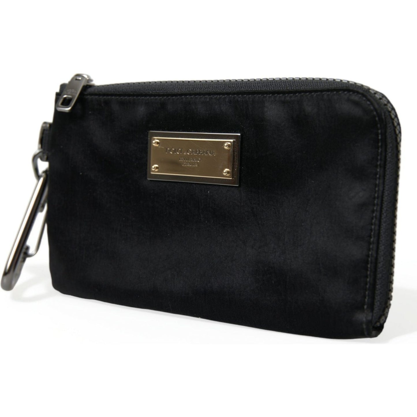 Sleek Designer Nylon-Leather Pouch in Black