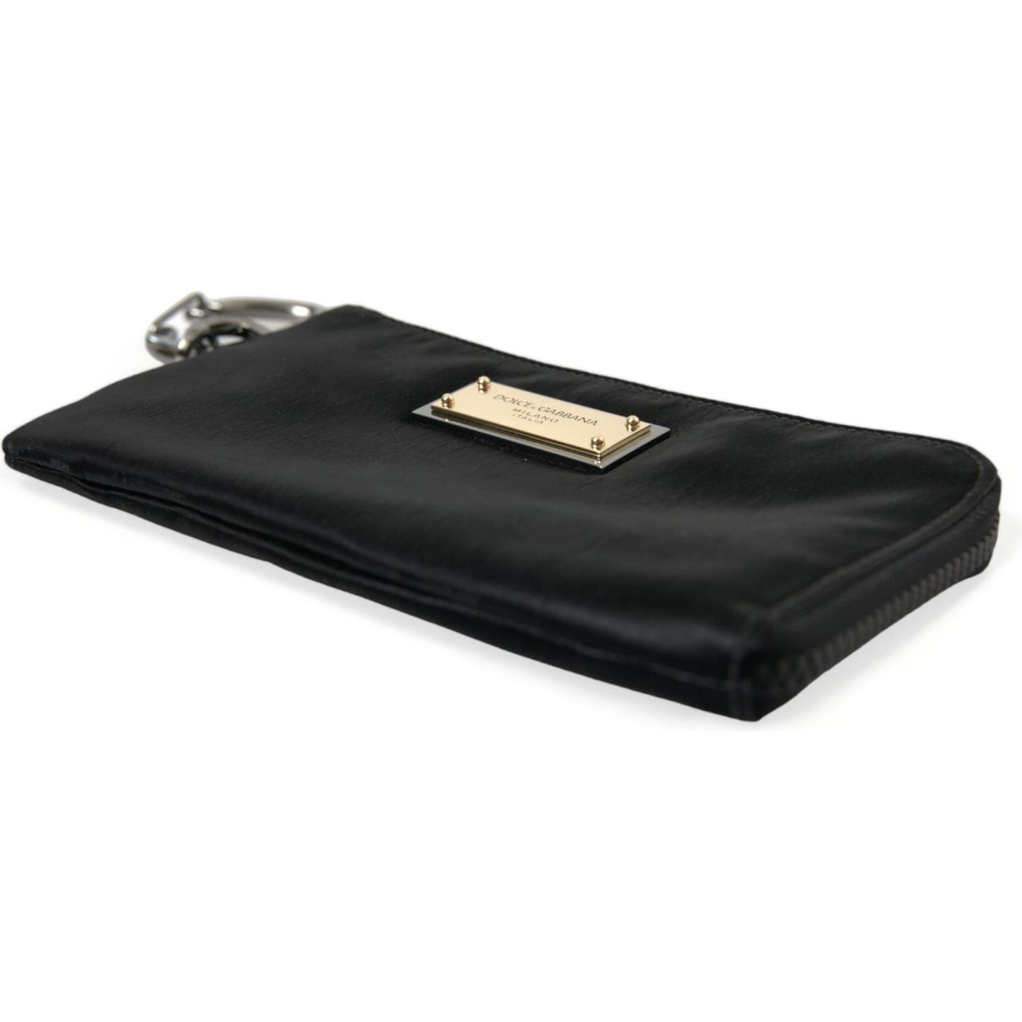 Sleek Designer Nylon-Leather Pouch in Black