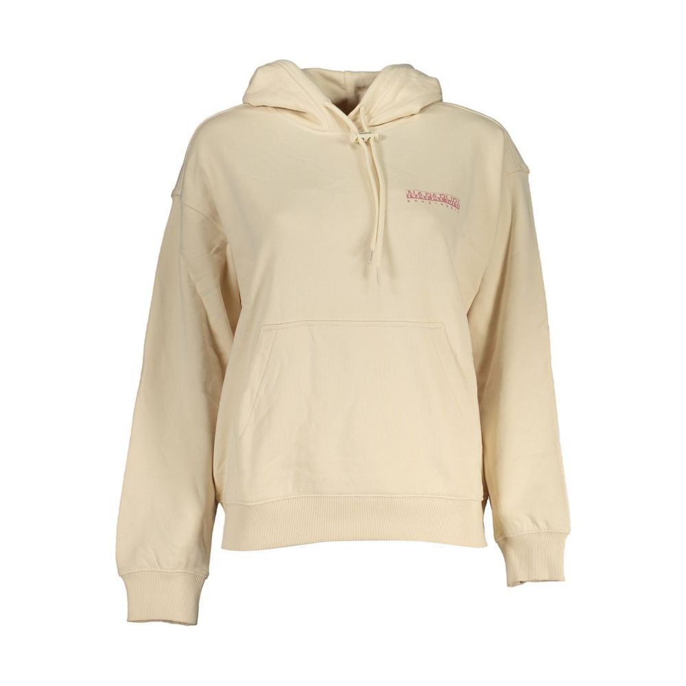 Beige Cotton Hooded Sweatshirt with Contrast Details