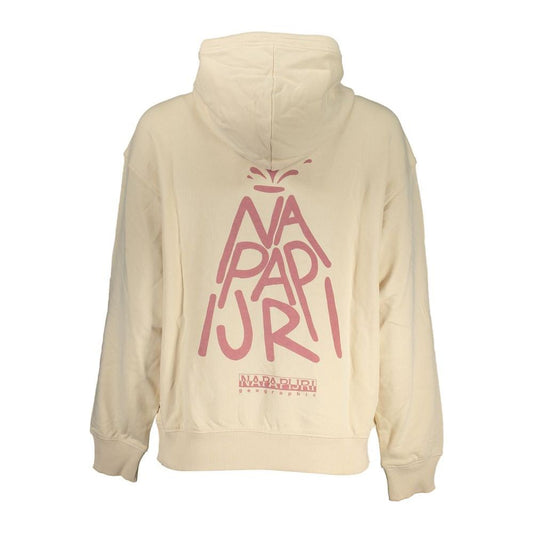 Napapijri Beige Cotton Hooded Sweatshirt with Contrast Details Napapijri