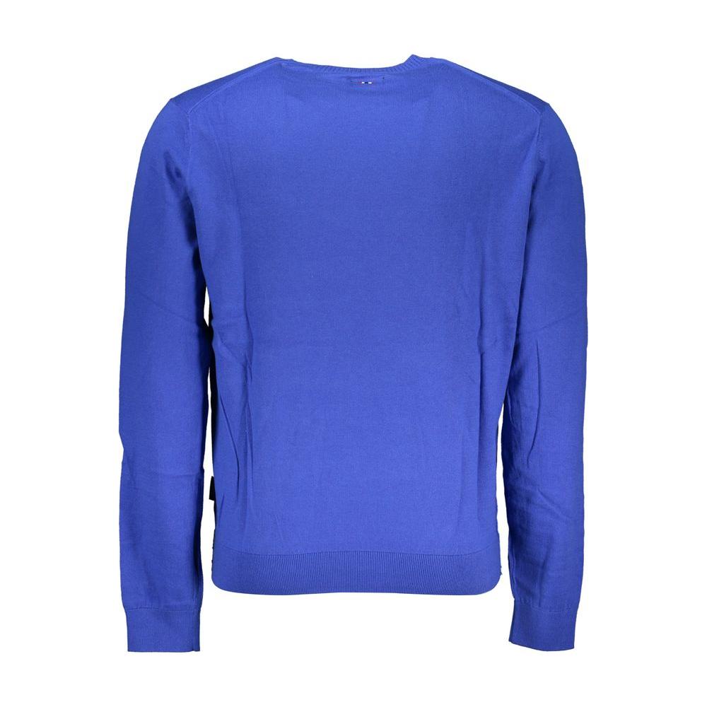 Chic Blue Crew Neck Embroidered Sweater