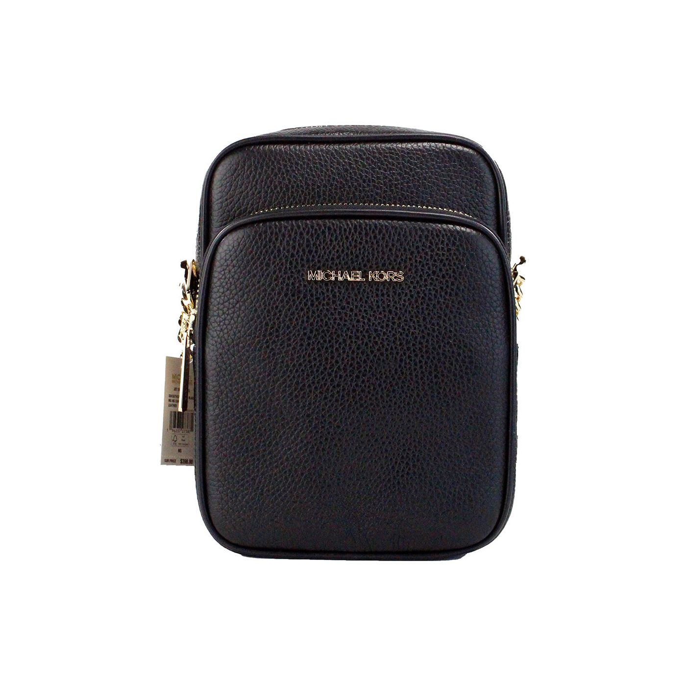 Flight Black Pebbled Leather North South Chain Crossbody Bag