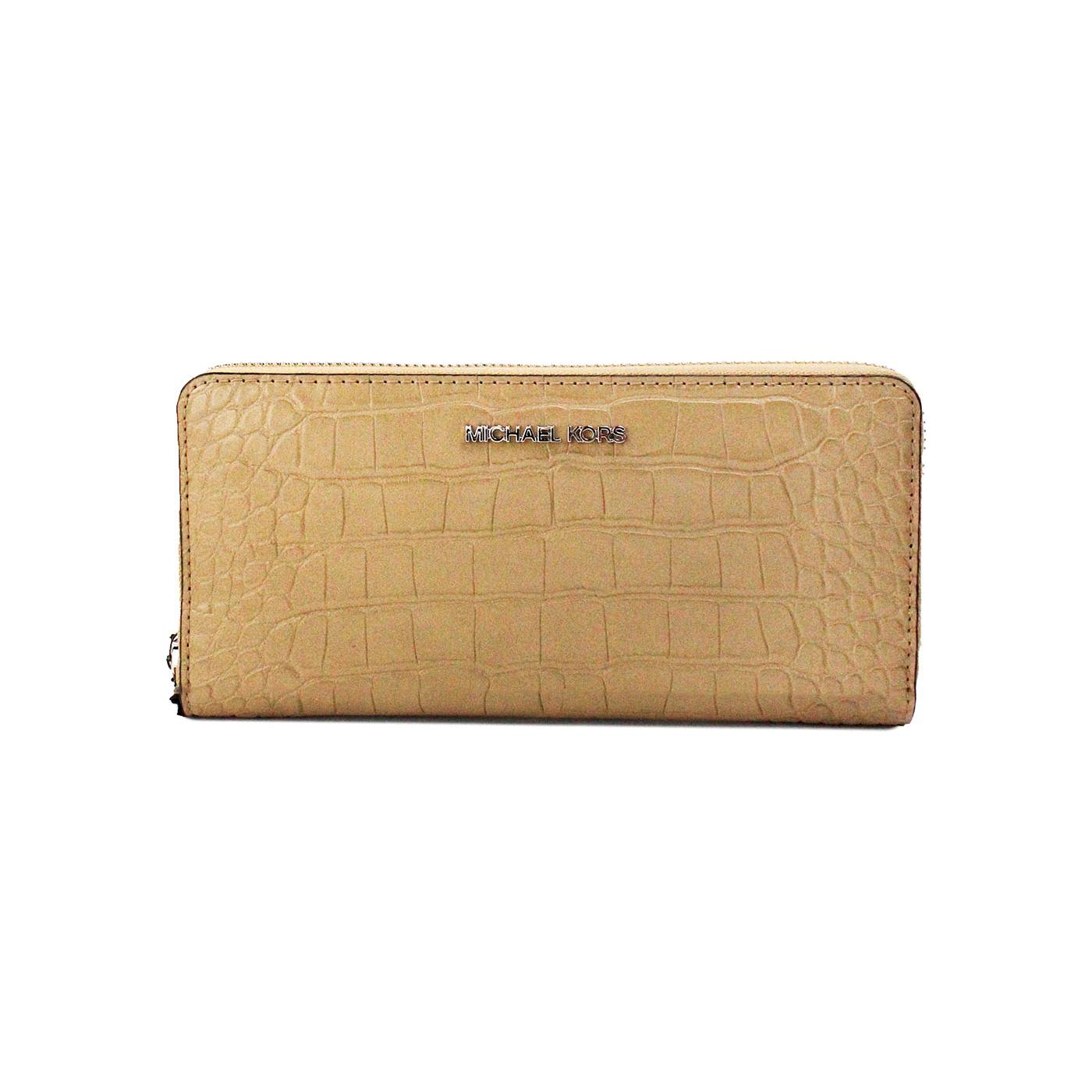 Jet Set Large Camel Animal Print Leather Continental Wrist Wallet