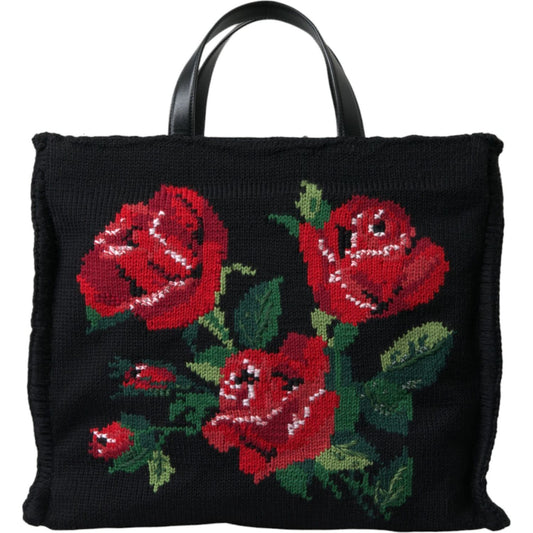 Chic Embroidered Floral Black Tote