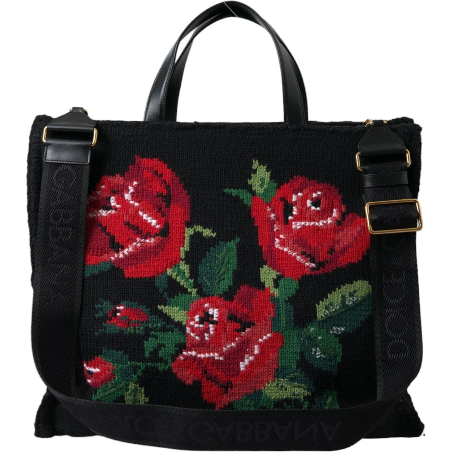 Chic Embroidered Floral Black Tote