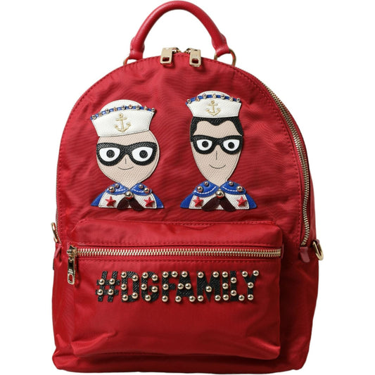 Embellished Red Backpack with Gold Detailing