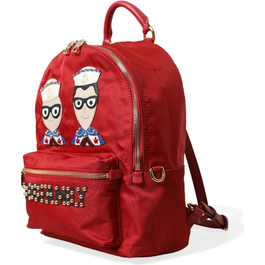 Embellished Red Backpack with Gold Detailing