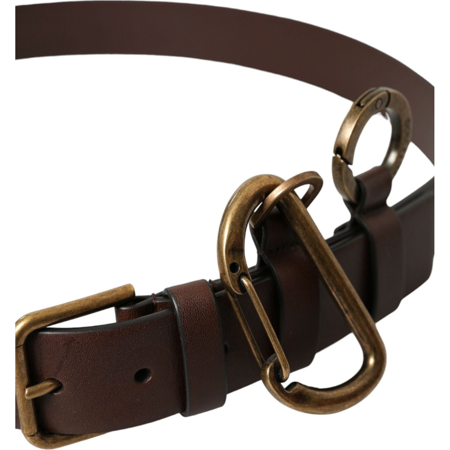 Dolce & Gabbana Brown Calf Leather Gold Metal Buckle Belt