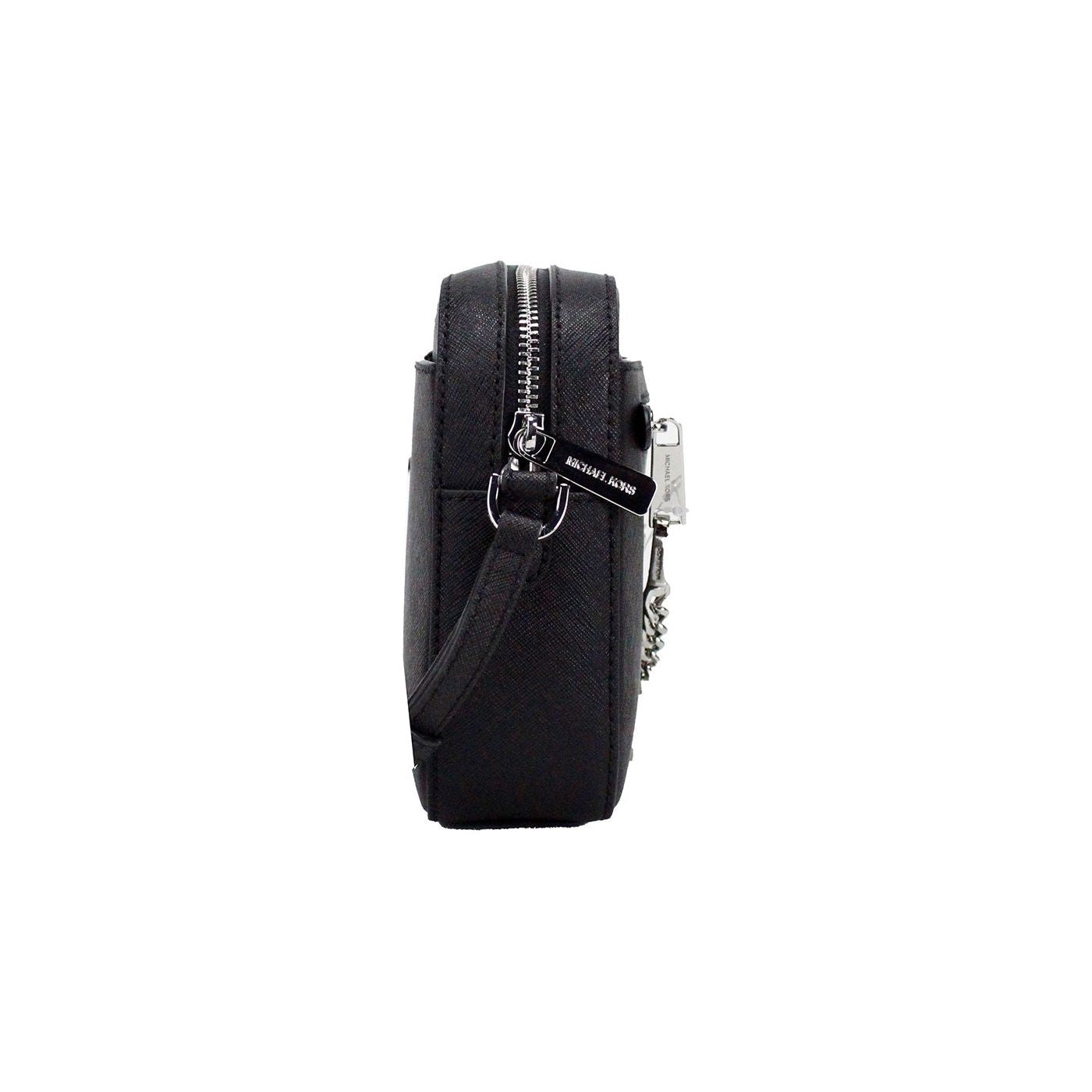 Jet Set East West Large Black Leather Zip Chain Crossbody Bag