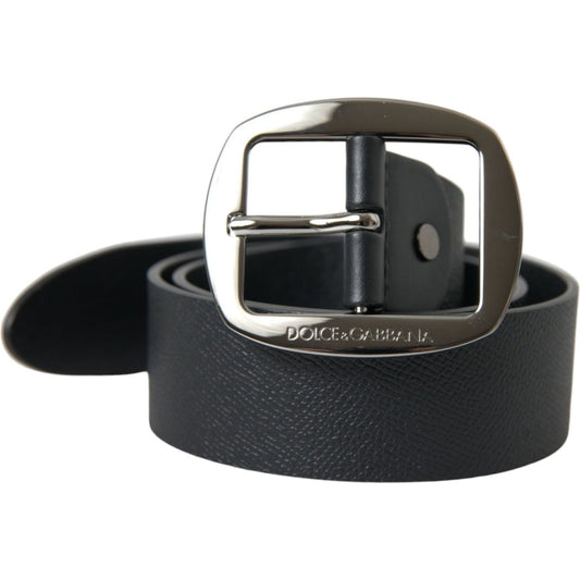 Elegant Black Leather Belt with Metal Buckle