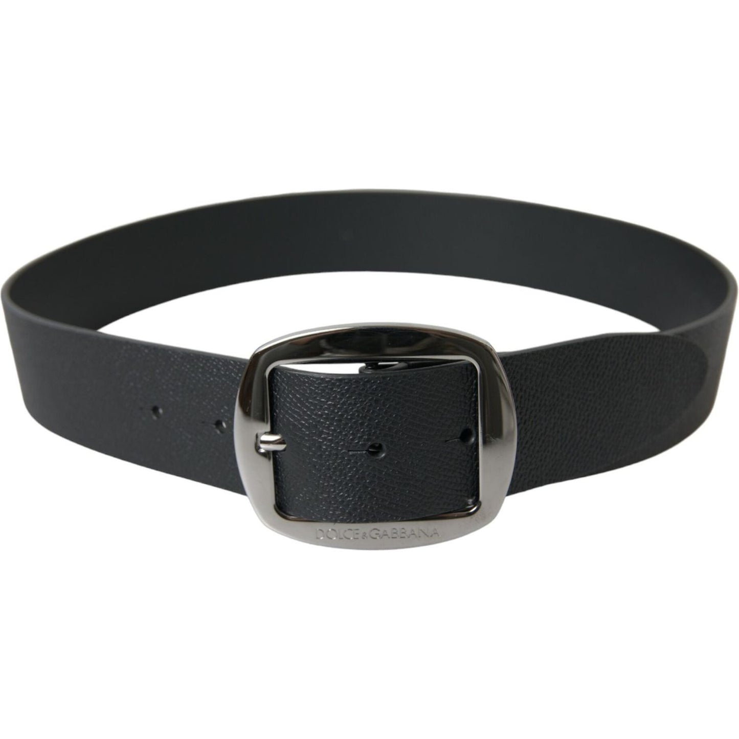 Elegant Black Leather Belt with Metal Buckle