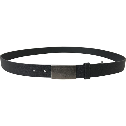 Elegant Black Leather Belt with Metal Buckle