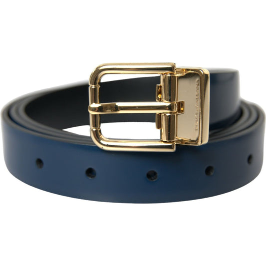 Elegant Blue Leather Belt with Metal Buckle