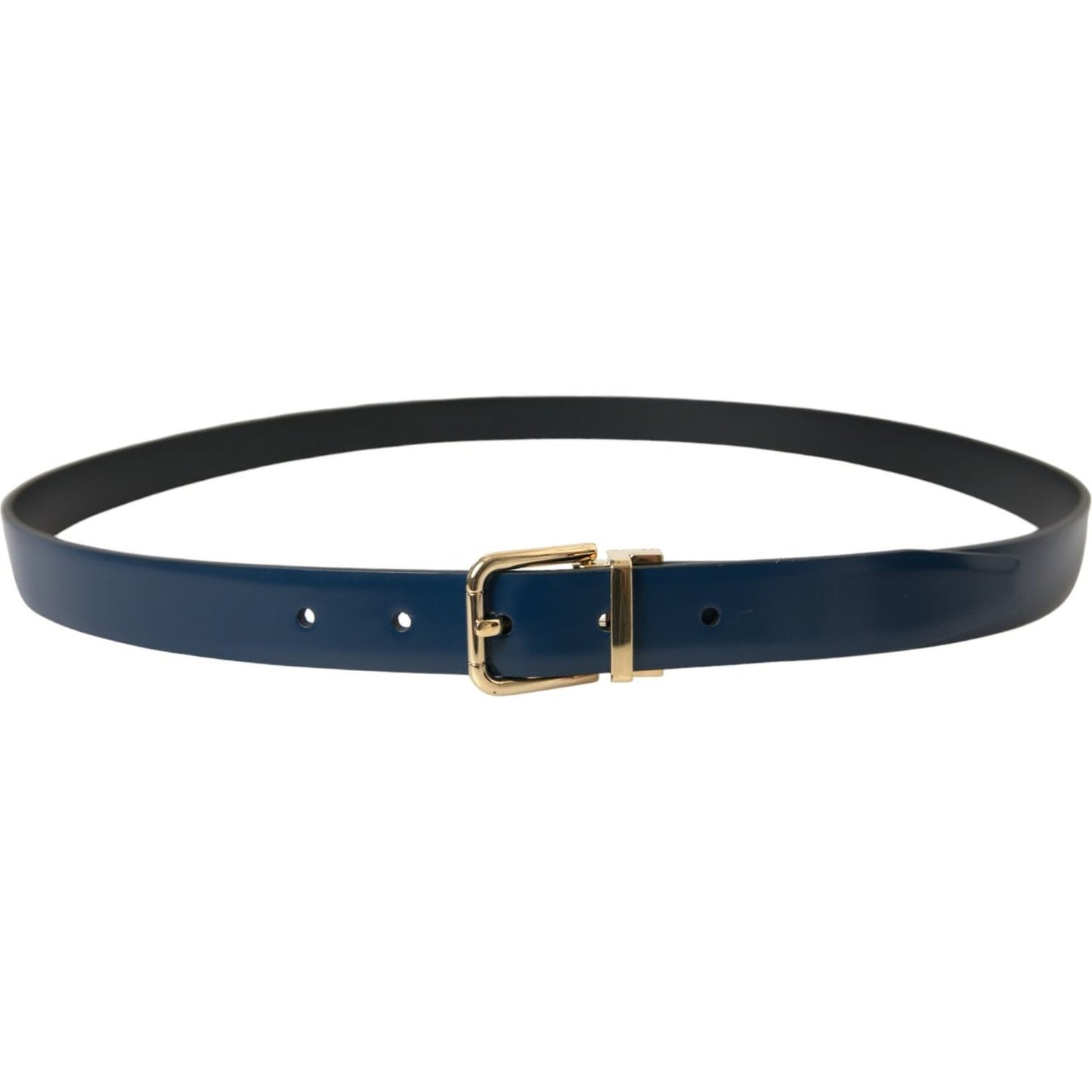 Elegant Blue Leather Belt with Metal Buckle