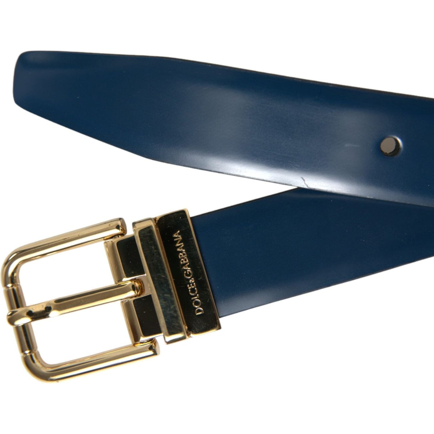 Elegant Blue Leather Belt with Metal Buckle