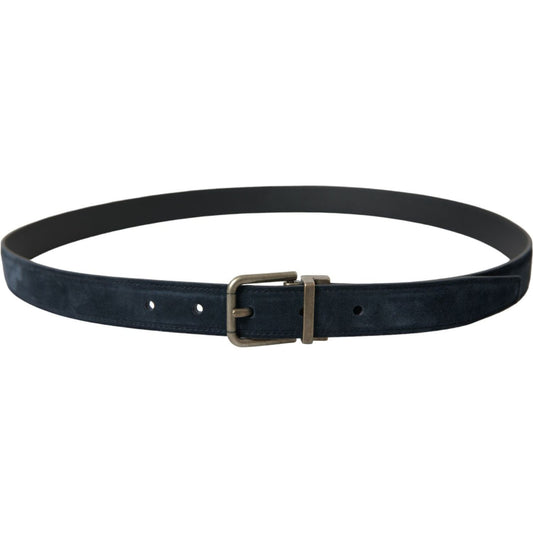 Elegant Blue Leather Belt with Metal Buckle