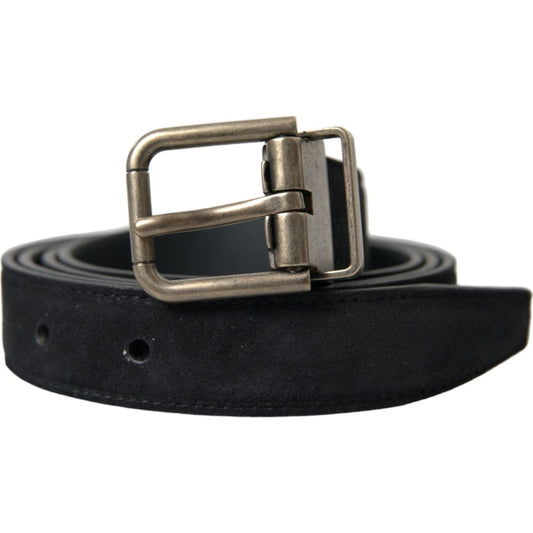 Elegant Black Leather Belt with Metal Buckle