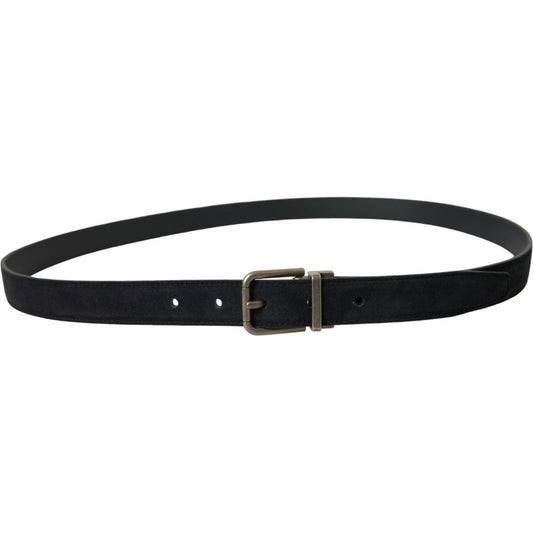 Elegant Black Leather Belt with Metal Buckle