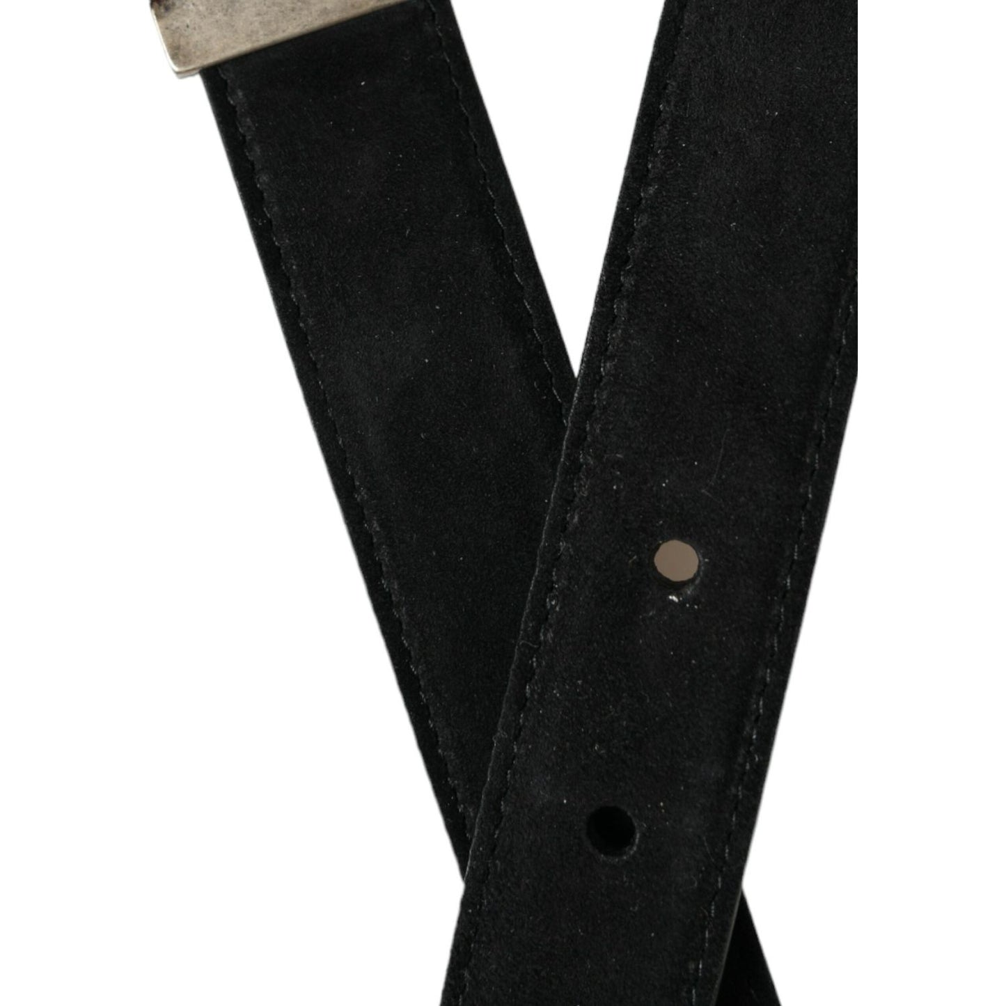 Elegant Black Leather Belt with Metal Buckle