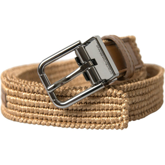 Elegant Beige Woven Leather Belt