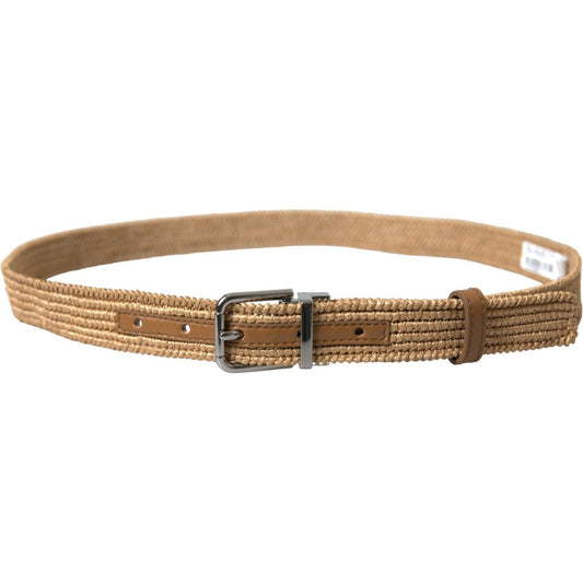 Elegant Beige Woven Leather Belt