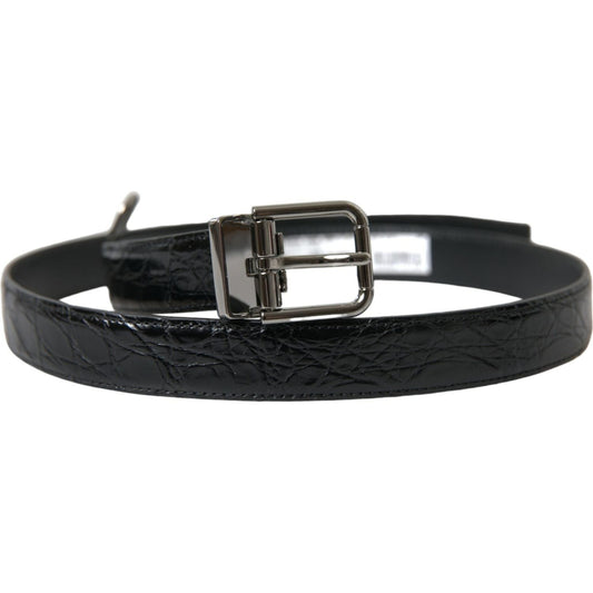 Elegant Black Leather Belt with Metal Buckle