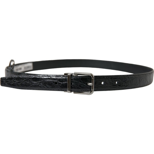 Elegant Black Leather Belt with Metal Buckle